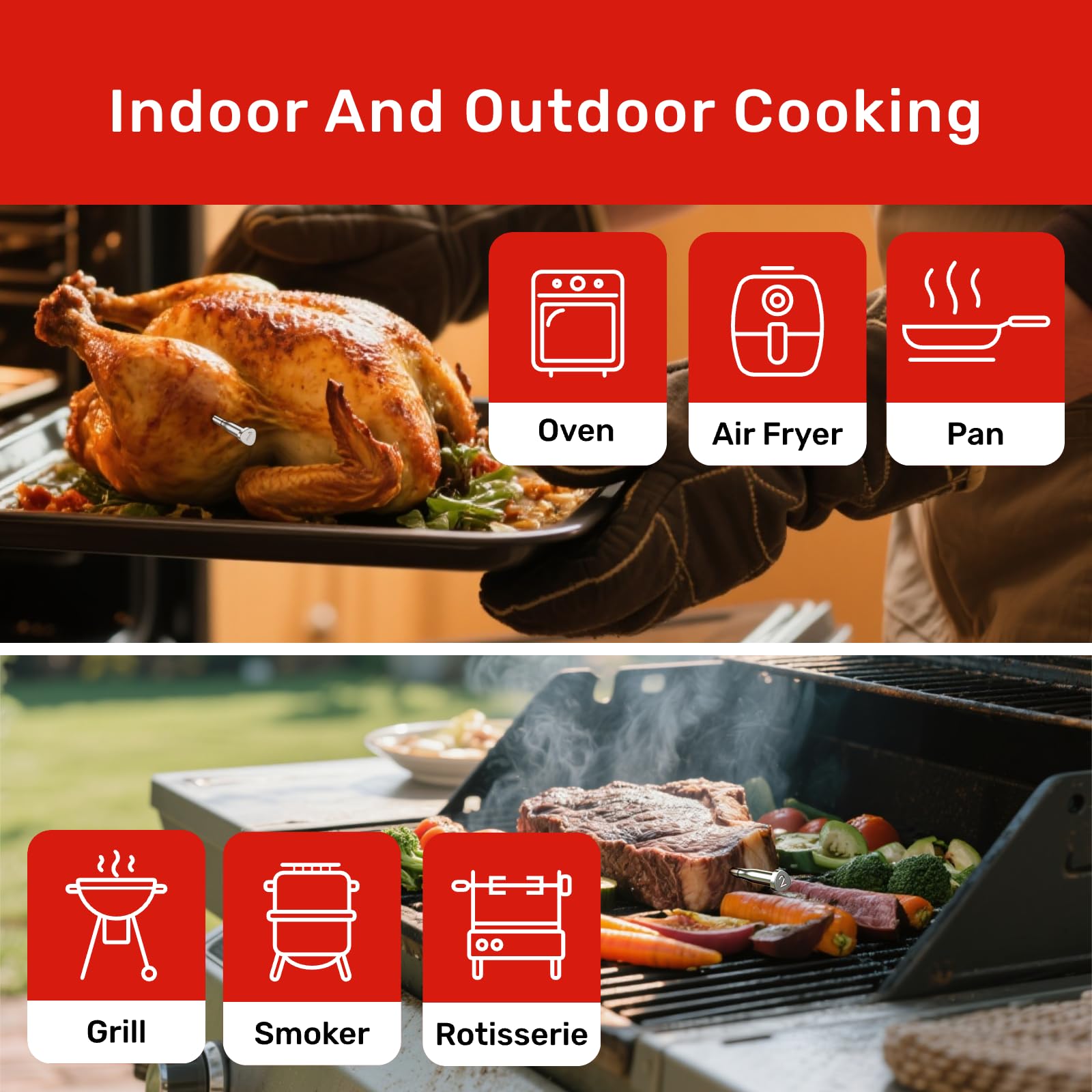 Bluetooth Meat Thermometer Wireless, 4 Probes, Standalone Base | 6 Sensors With ±0.18°F Accuracy, WiFi, IP69 Waterproof, AI-Guided Cooking, for Kitchen, BBQ, Grill, Oven, and Smoker (Z Pro)