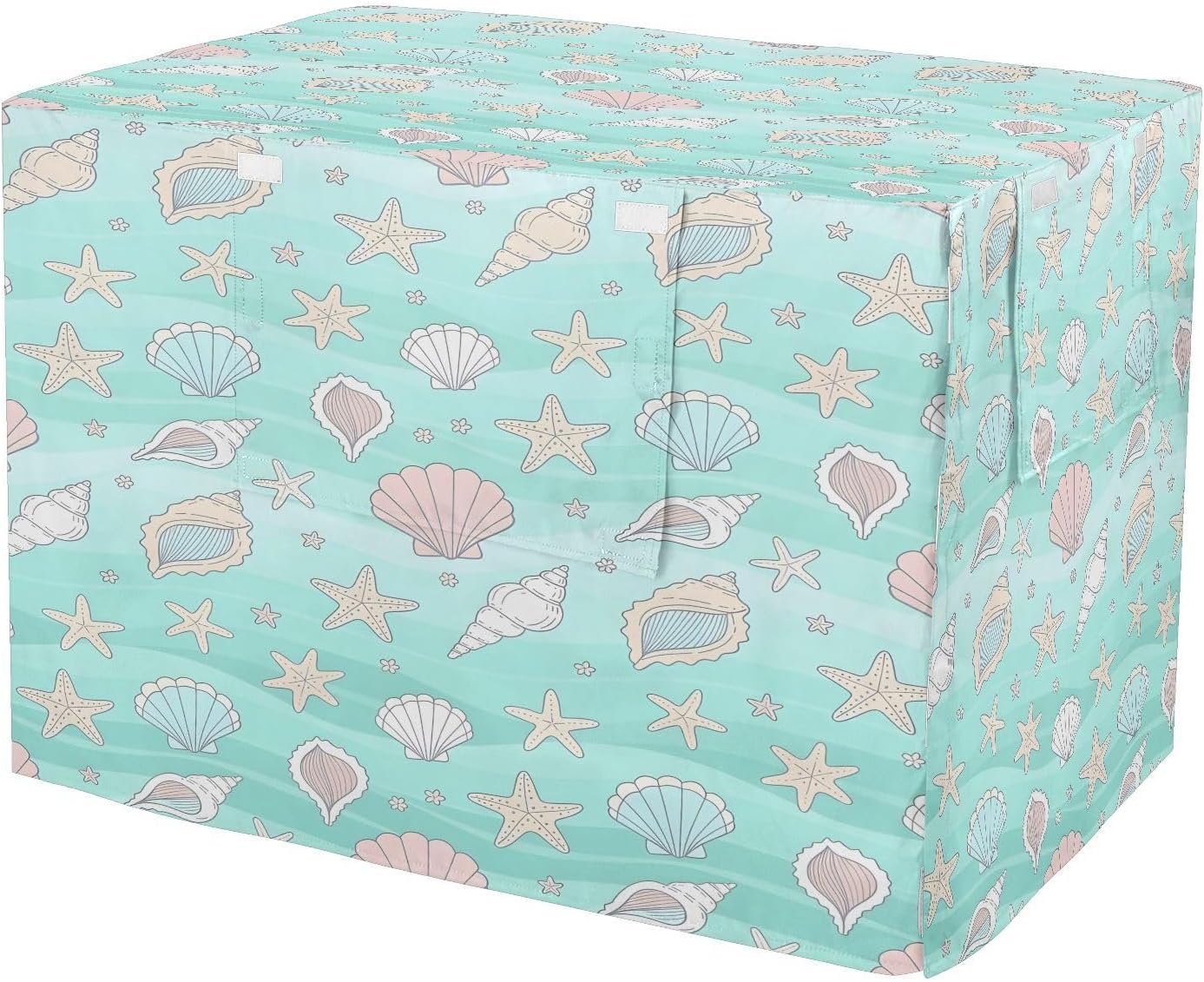 Summer Seashells Dog Crate Cover 600D Oxford Pet Kennel Cover with Mesh Window for Dog Cages, Windproof Waterproof Machine Washable, 42"x28"x30"