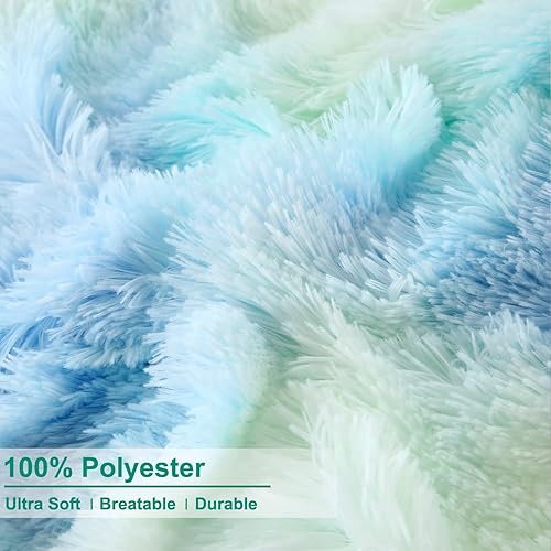 Miniatura 69 de SUCSES Faux Fur Duvet Cover Set Twin Size, Tie Dye Rainbow Plush Shaggy Girls Bedding Set, Soft Velvet Fluffy Fuzzy Ombre Comforter Cover Set