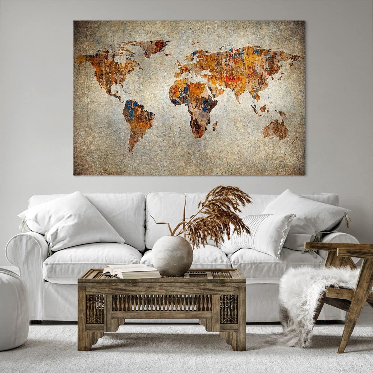 QUADRO SU VETRO 120x80cm Mondo mappa colorito continenti Stampe Moderni Murale EUR 119,99