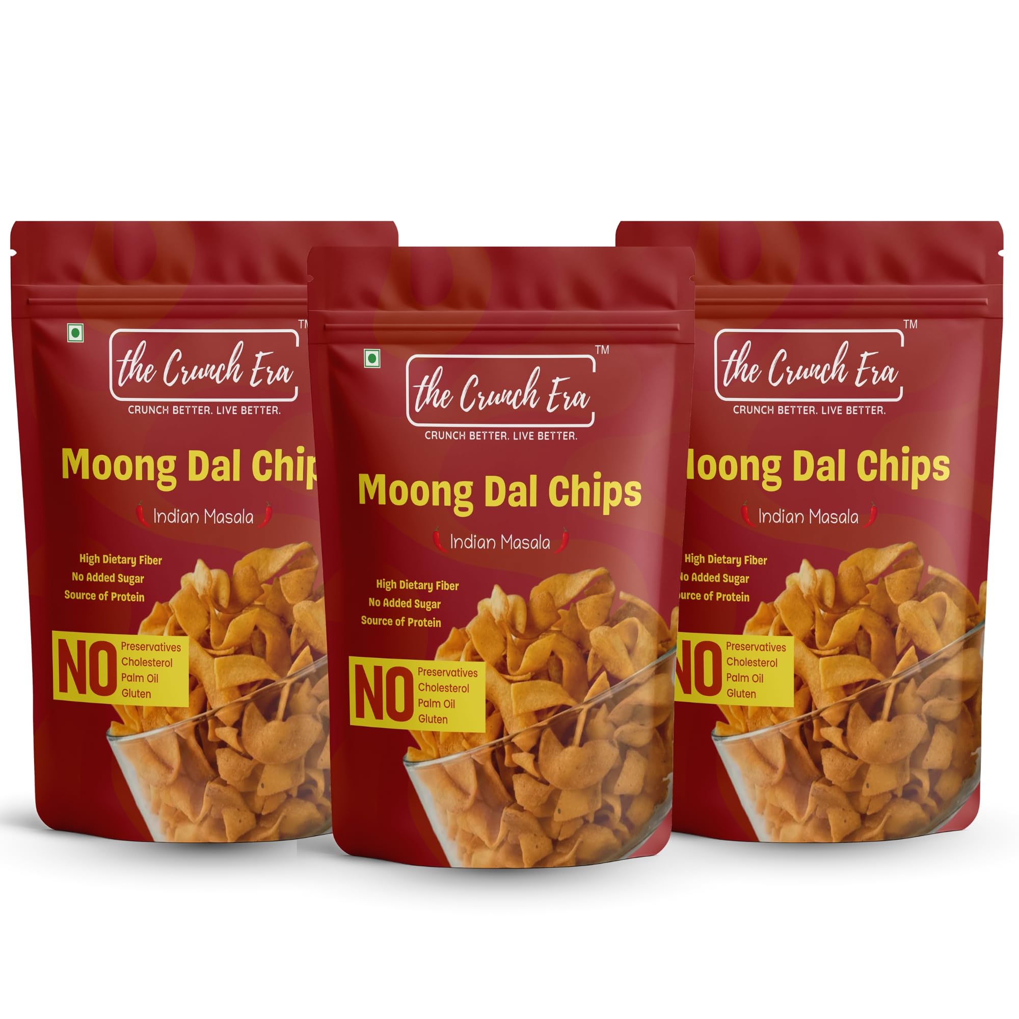 The Crunch Era Moong Dal Chips | Tasty & High Protein Snacks | 30% Of Protein Needs | Natural ingredients, Vegan, Gluten Free, No Palm Oil, No Artificial Preservatives, Trans Fat Free, Low Calorie (3, 60 Grams)-image-2