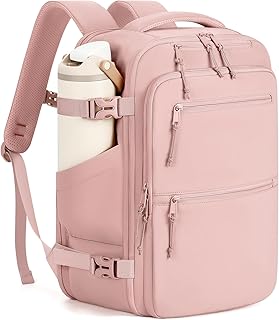 mibasies 30L Travel Backpack for Women & Men: Carry On Luggage Flight Approved, TSA Laptop Backpack with Water Bottle Pocket, Personal Item Bag Fits 15.6" Laptop for Weekender Business - Pink