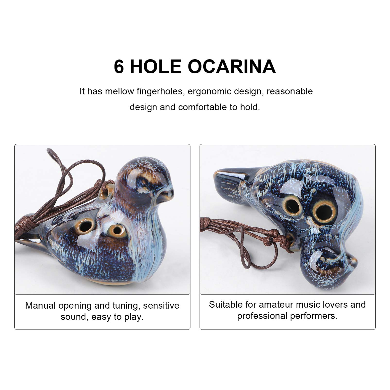 Happyyami 6 Hole Ocarina Flute in Bird Shape Ceramic Music Instrument for Levels Music Lovers Random Color