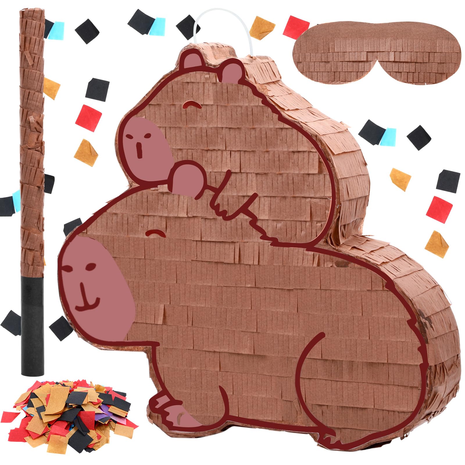 Sonwyoung Capybara Mommy with Baby Piñata for Kids Birthday Party 15.4 x 14.7 Inches Animal Family Piñata with Bat Blindfold and Confetti for Baby Shower Photo Props Holiday Decoration