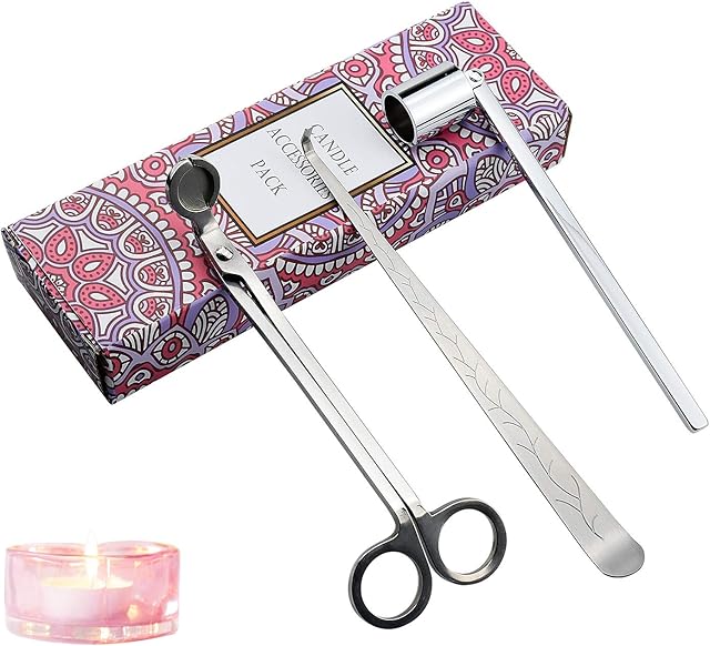 Demason 3 PCS Candle Snuffer Accessory Set, Candle Snuffer + Candle Wick Trimmer + Dipper Stainless Steel Candle Tools (Silver)