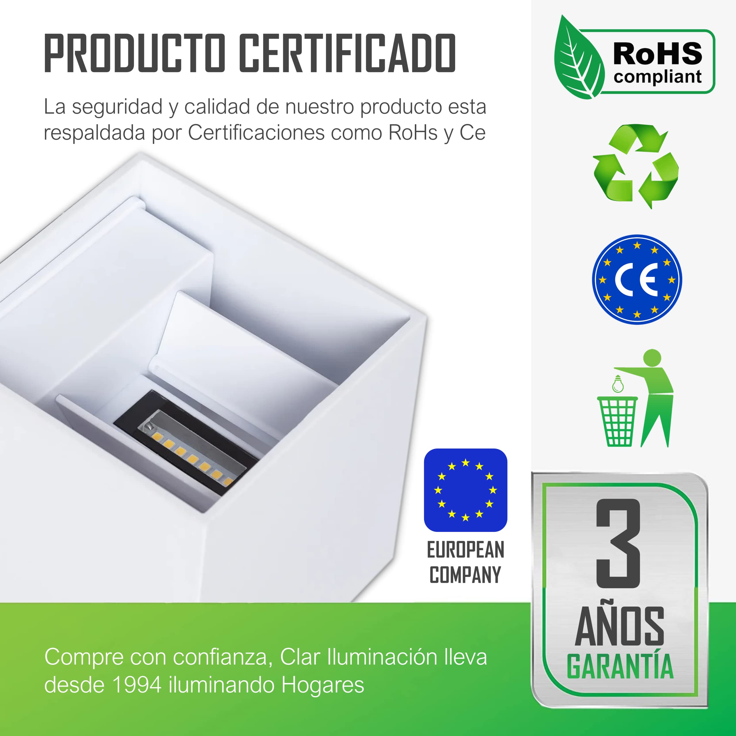 CLAR - Aplique LED Pared Exterior Blanco 12W CCT - Pack 6