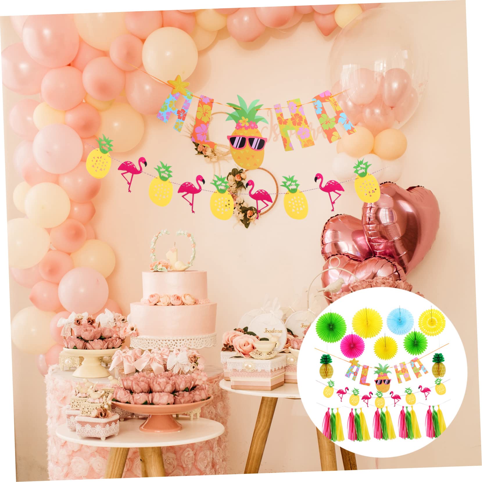 Decorazioni Tropicali Hawaii Striscione Flamingo Cocco Carta Feste Notturne