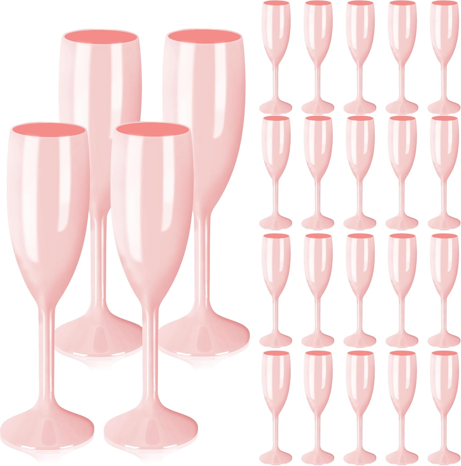 Plastic Champagne Flutes Pink Set of 24, Acrylic Glasses Goblets Cups Toasting Shatterproof Reusable Flute, for Wedding Party Mimosa Bar Anniversary Christmas Birthday (24, PINK)