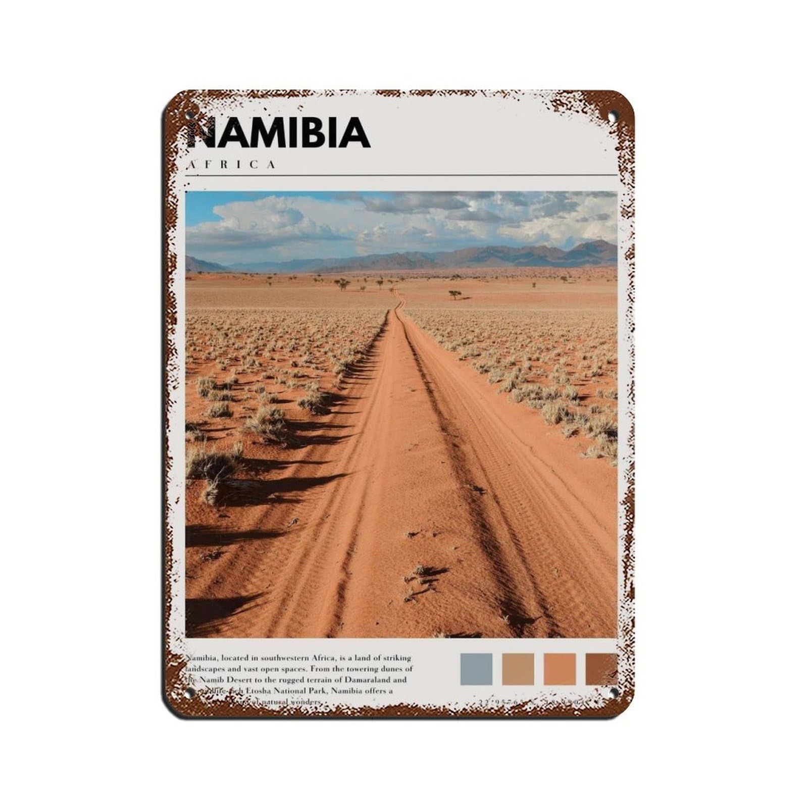 Namibia Africa Poster Namibia Photography Art Retro Poster Metal Tin Sign Chic Art Retro Iron Painting Bar People Cave Cafe Family Garage Poster Wall Decoration 12x16inch(30x40cm)