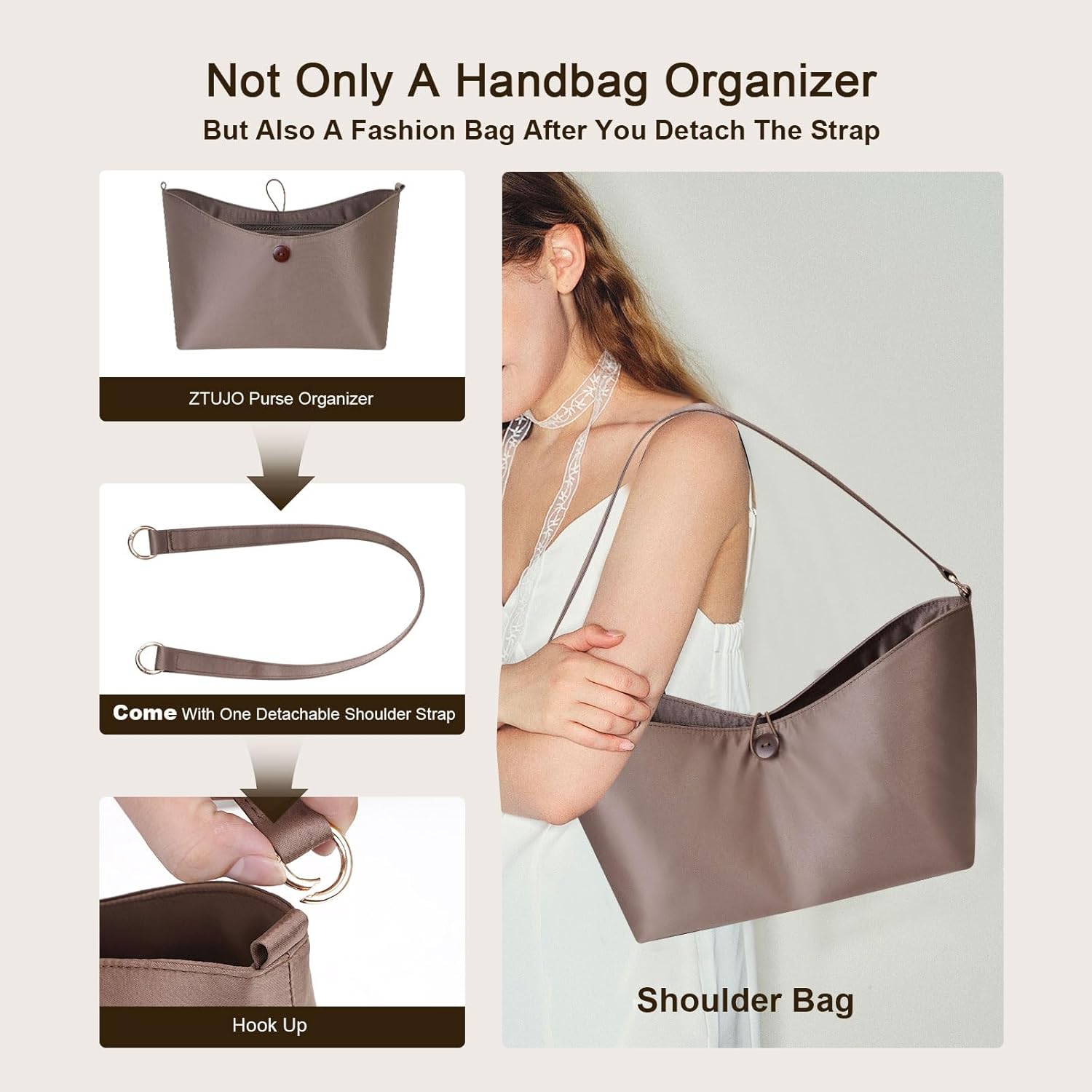 ZTUJO Purse Organizer Insert For Longchamp le pliage,Silky Touching LongChamp Organizer Insert, Compatible with Le Pliage,Energy,Shoulder Bag,Top Handle, Xtra (Lighting Coffee, Medium) - Image 6