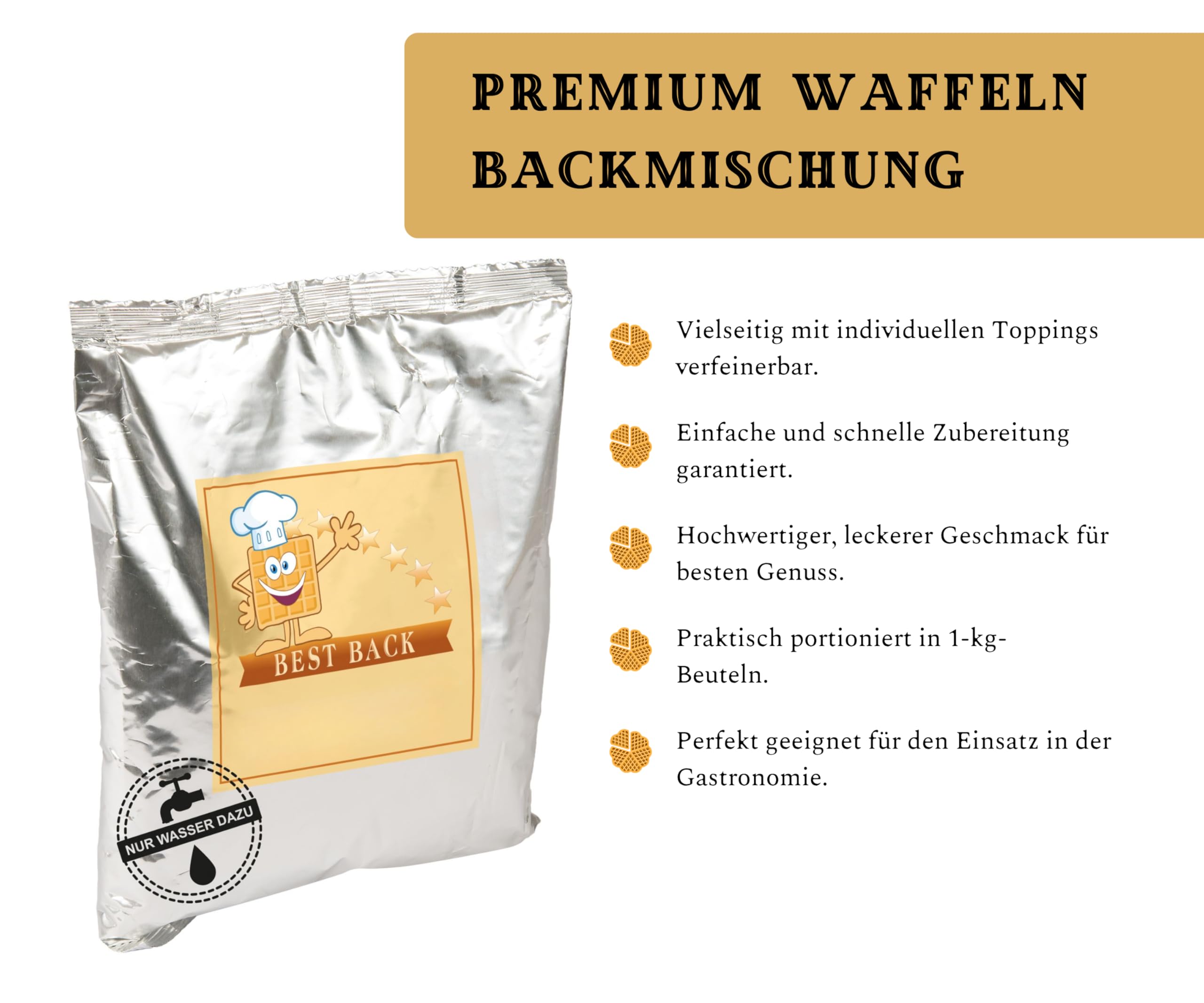 BEST BACK Premium Waffel Backmischung 5 kg, 5er Pack (1kg)