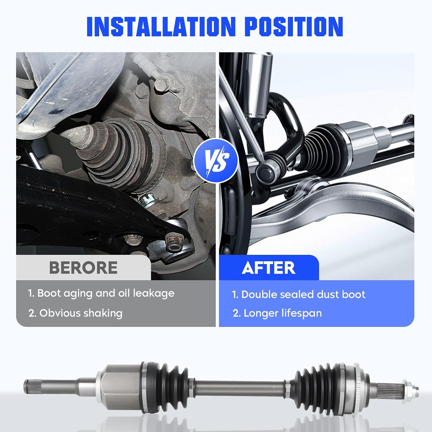 Front CV Axle Shaft Assembly Fit for 2010 2011 2012 Ford Fusion 2.5L, for 2010 2011 Mercury Milan 2.5L, Left CV Joint Shaft, Only for Automatic Transmission, Replace for 66-2272, 1 pack