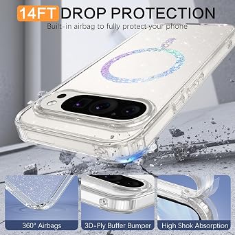 BENTOBEN Magnetic for Google Pixel 10 Pro Case, Clear Crystal Glitter Bling Phone Case Pixel 10 Pro [Compatible with MagSafe], Shockproof Sparkly Cute Women Girl Cover for Pixel10 Pro, Glitter Clear