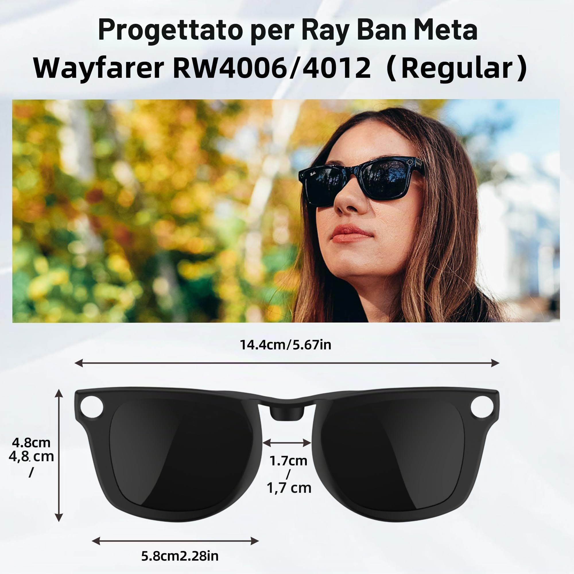 RCstyle Compatibile con Ray-Ban Meta Wayfarer (Standard) Smart Glasses Set di clip a cambio colore (Marrone, Giallo visione notturna, Nero)
