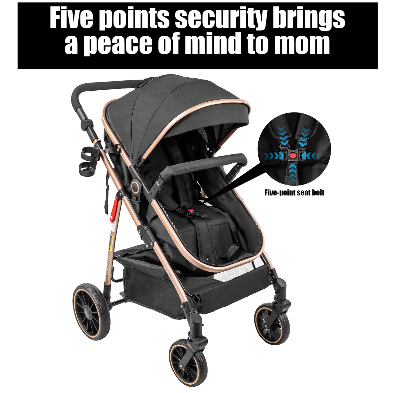 Baby Travel System 3 en 1 con moisés antivibraciones, cochecito convertible y capazo de bebé, alta visión, absorción de golpes, marco de aluminio, para nacimiento a 36 meses (caqui)