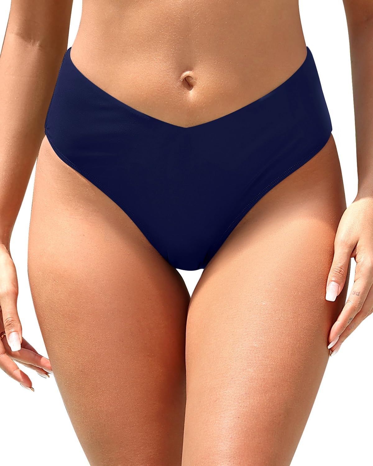 Zmart Mid Rise Bikini Bottoms - Women's Moderate-Full Coverage Bathing Suit V Cut Swimsuit Bottom