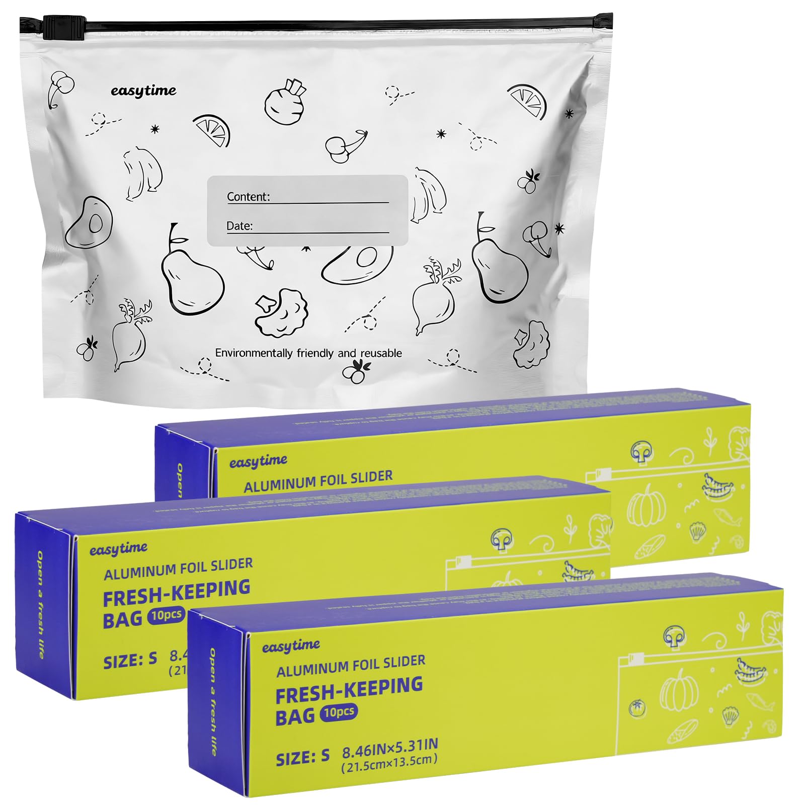 30PCS Upgraded Aluminum Foil Freezer Bags, Reusable and Resealable Storage Bags with Upgraded Zipper for Meat, Vegetable and Food Take Out, 3 Boxes 30Pcs Total (Small Size)