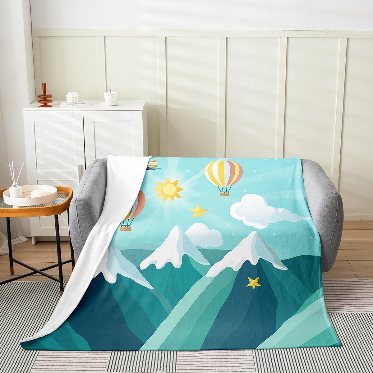 Erosebridal Kids Airplane Blanket Twin 60x80 Cartoon Aircraft Throw Blanket for Boys Girls Hot Air Balloon Print Pattern Cute Colorful Planes Decor for Sofa Bed Couch