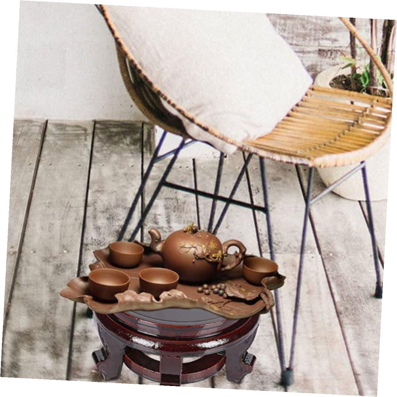 Soporte de Madera Maciza para Plantas en Macetas, Base Redonda de Alta Densidad 24 Cm Diámetro y 12 Cm Altura, Capacidad hasta 140 Kg, Adecuado para Peceras, Jarrones y Exhibición