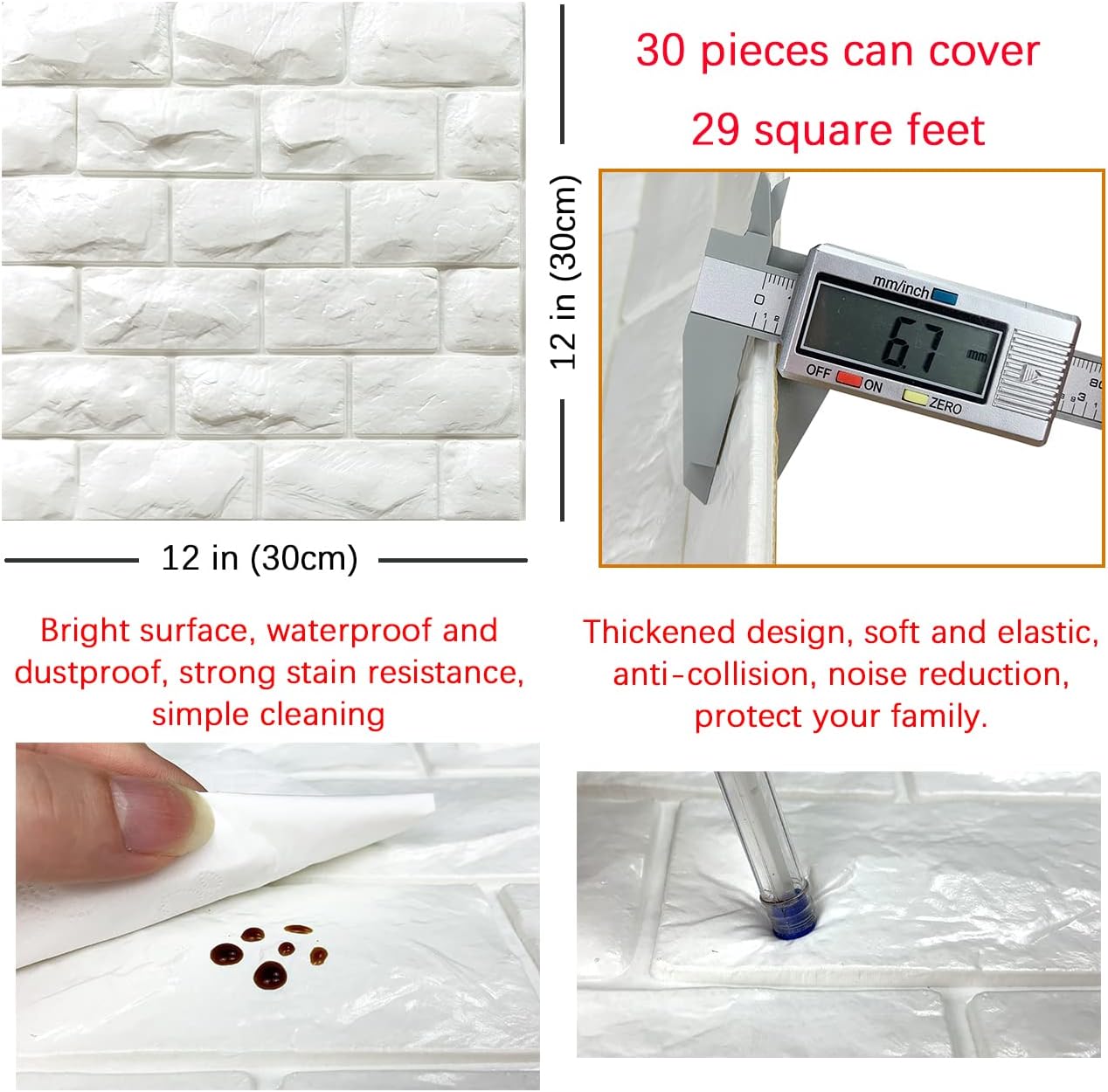 30PCS 3D Wall Panels Peel and Stick Faux Brick Wallpaper White Self Adhesive Foam Brick Paneling Faux Stone Wall Panels (30PCS, White)