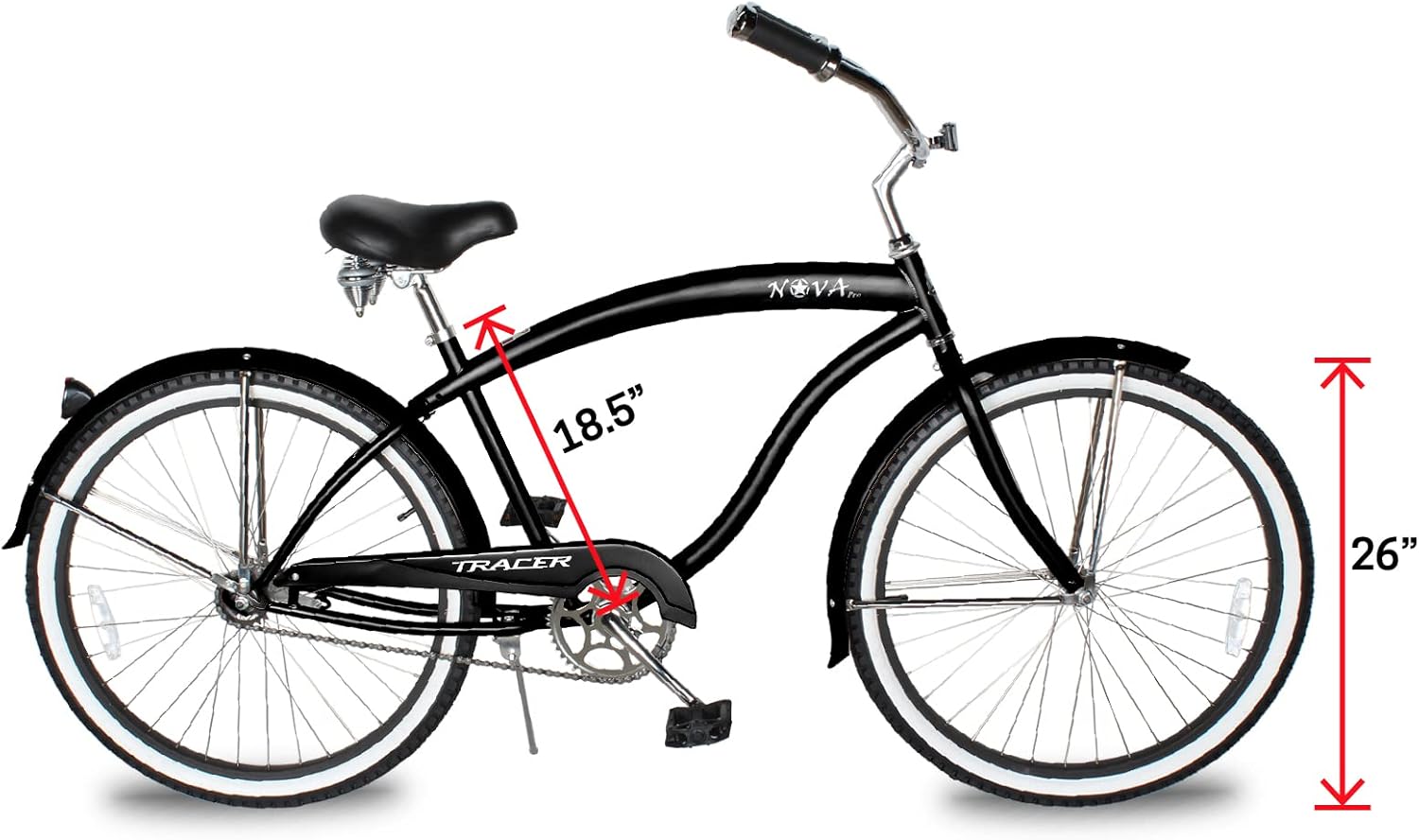 Tracer NOVA Beach Cruiser Bike for Adults, 26 Inch Wheels Single-Speed, 26x3.0 Fat Tires Hi Ten Steel Frame Coaster Brake, Suitable for Men, Women