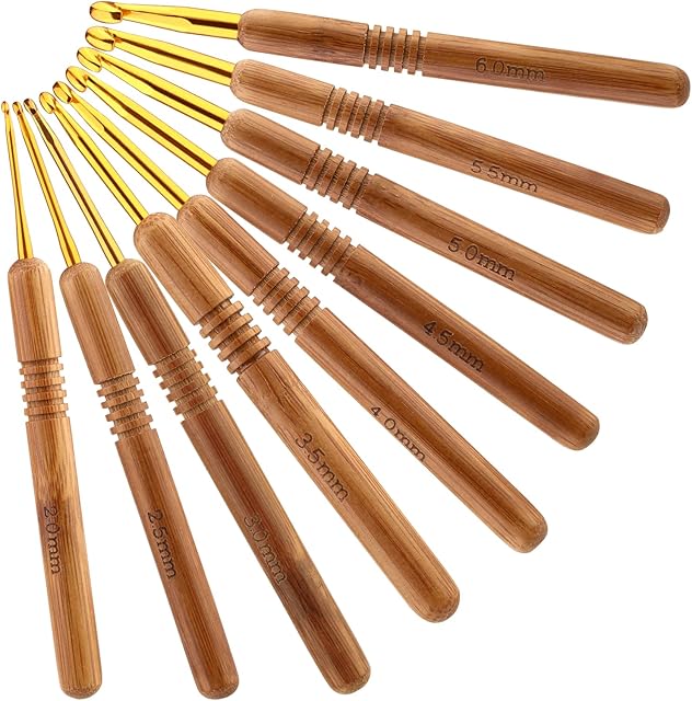 Crochet Hooks Set, Ergonomic Handle for Arthritic Hands, Wooden Handle Crochet Extra Light Knitting Needles for Beginners and Crocheting Yarn (Dark Brown)
