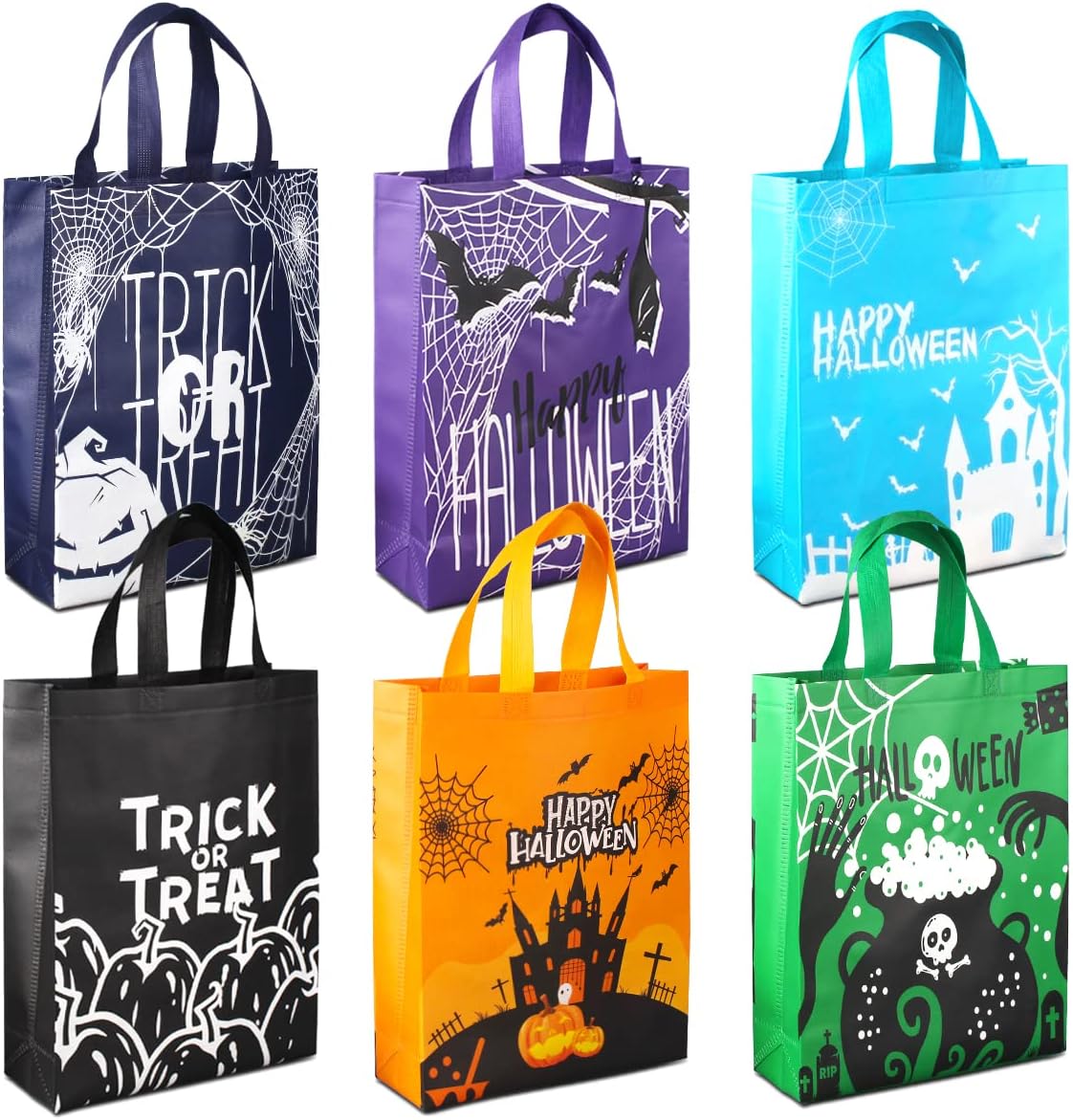 Aviski 6PCS Halloween Trick or Treat Bags, Non-Woven Large Gift Tote Bags with Handles for Gifts Wrapping, Party Supplies, 15 * 11.8 * 3.9inch