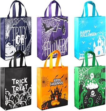 Aviski 6PCS Halloween Trick or Treat Bags, Non-Woven Large Gift Tote Bags with Handles for Gifts Wrapping, Party Supplies, 15 * 11.8 * 3.9inch