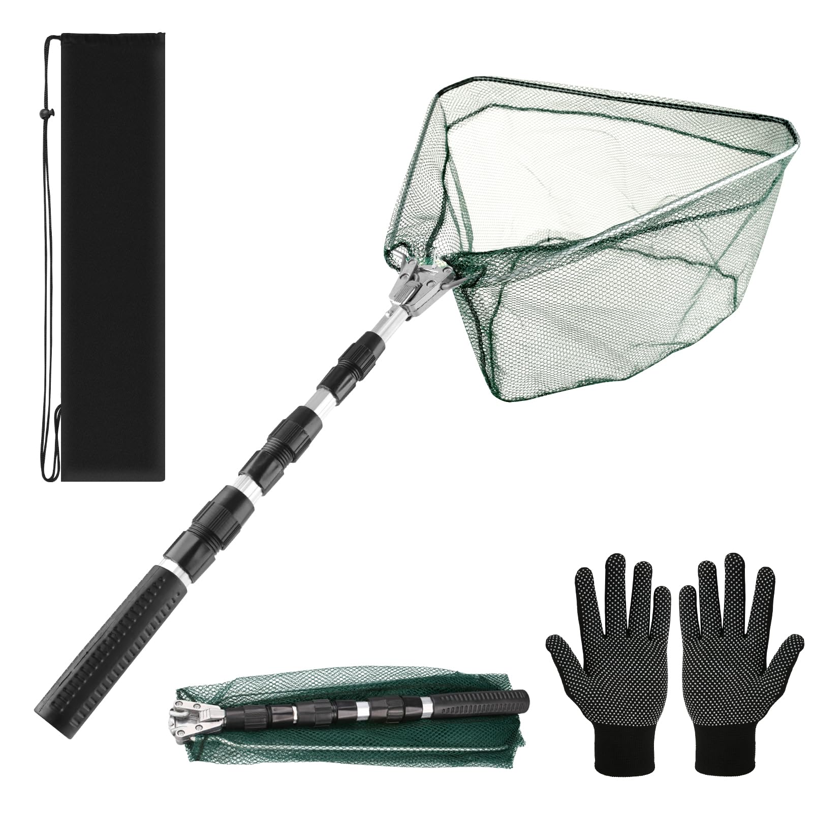 Yeahmart Fishing Net, Foldable Extendable Fish Landing Net, Lightweight & Portable Fishing Net with Handle Freshwater for Kids Men Women, Fish-Friendly Mesh for a Safe Release, Extend to 51 inches