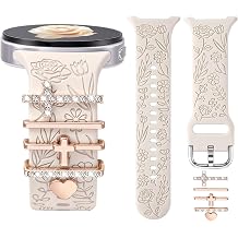 DaQin Flower Engraved Bands Compatible with Samsung Galaxy Watch 8 Band 40mm 44mm/Galaxy Watch 8 Classic 46mm, Soft Silicone Replacement Strap with Fancy Decorative Charms Accessories for Women