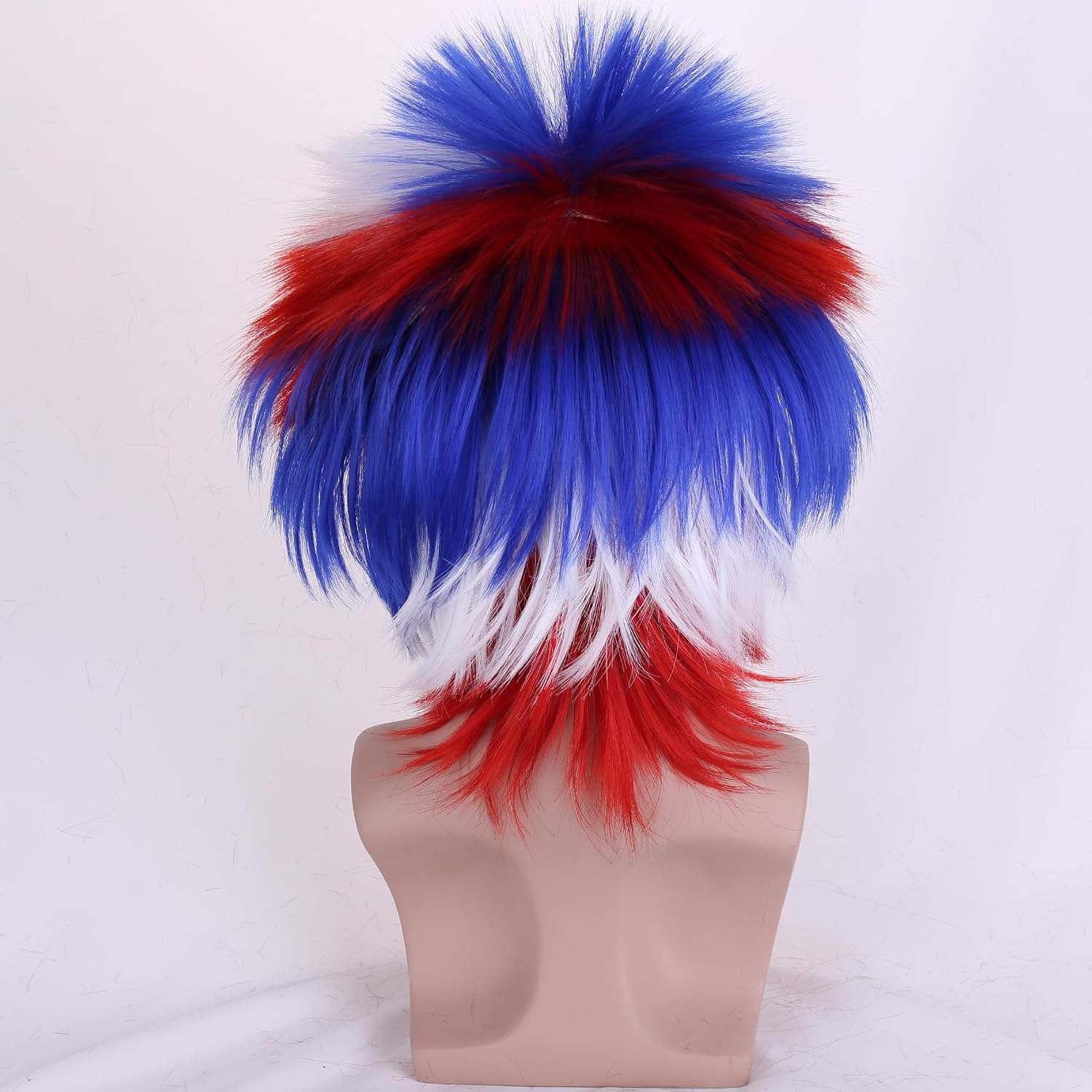 Red White Blue Wigs for Men American Flag Wig 4th of July wigs Crazy Wig Heat Resistant Synthetic Funny Wigs for Cosplay Costume Party