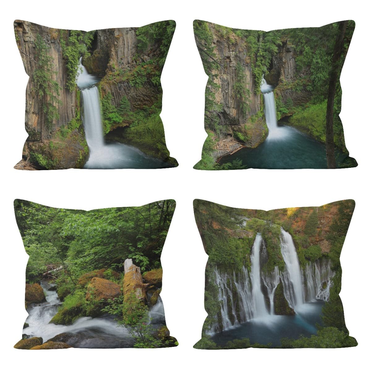 Taie d'oreiller lin 50x50 anti-plis housse de coussin salon paysage cascade CEVAN