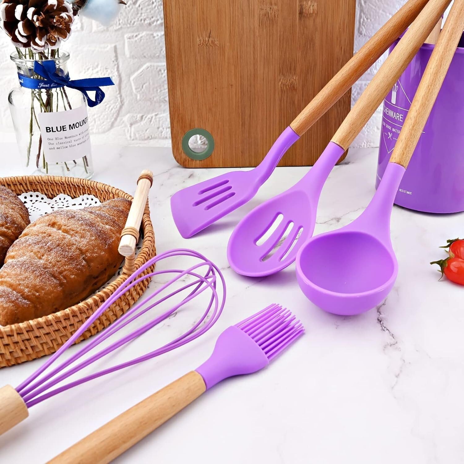 Küchenutensilien-Set, Kochutensilien-Set, Silikon, Küchenutensilien, Antihaftbeschichtetes Kochgeschirr Mit Holzgriff