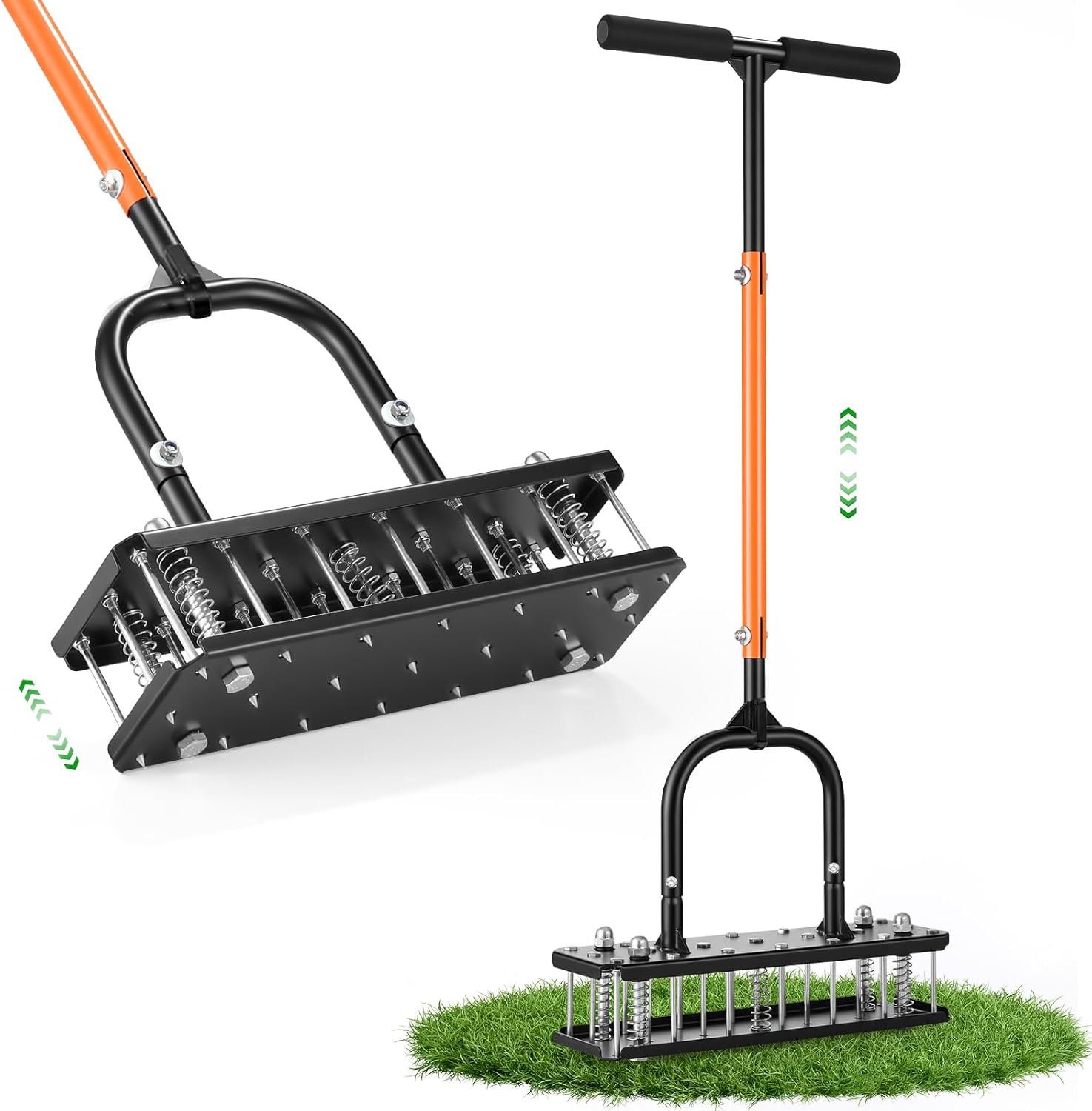 Lawn Aerator, 21 Pre-Assembled Metal Spikes, Automatic Dirt & Leaves Clean, Ergonomic Design, Soil Lawn Aerating Tools for Yard Lawn and Garden, Lawn Aerator Spikes aerating Tool