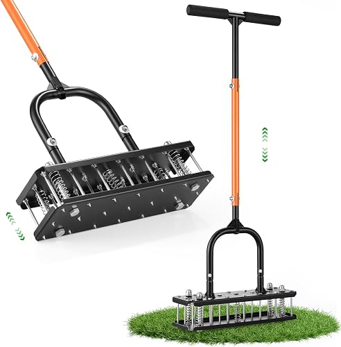 Lawn Aerator, 21 Metal Spikes, Auto Clean, Ergonomic for Yard Garden | 21 Pre-Assembled, Auto Dirt/Leaves Clean, Ergonomic, Metal Spikes for Yard, Garden, Lawn Care