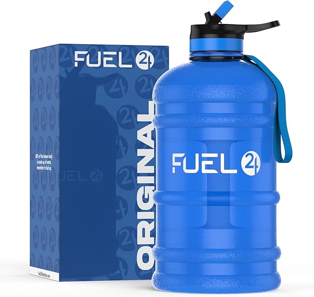 Fuel24 Jug - 2.2 Litre Water Bottle - Extra Strong Flex Material - Drop Proof, Pop or Straw Cap Options - 2.2L Large Gym Sports Bottle, BPA FREE