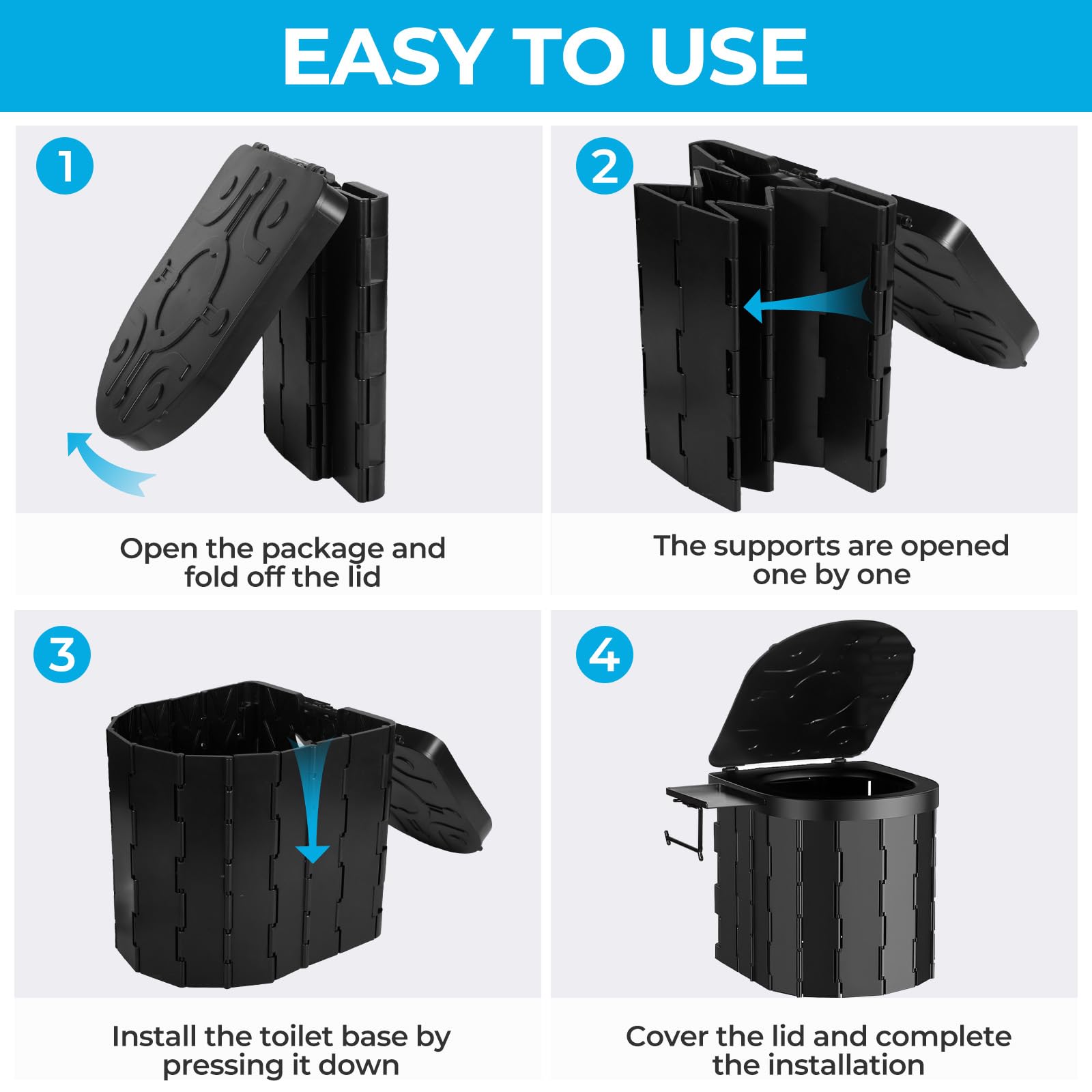 WC Portatil Inodoro Portatil Baño con Portarrollos de Papel y Bandeja Bater Portatil Adultos con 2 Rollos Bolsas de Basura y Funda Soporta Hasta 150 kg para Camping,Atascos de Tráfico