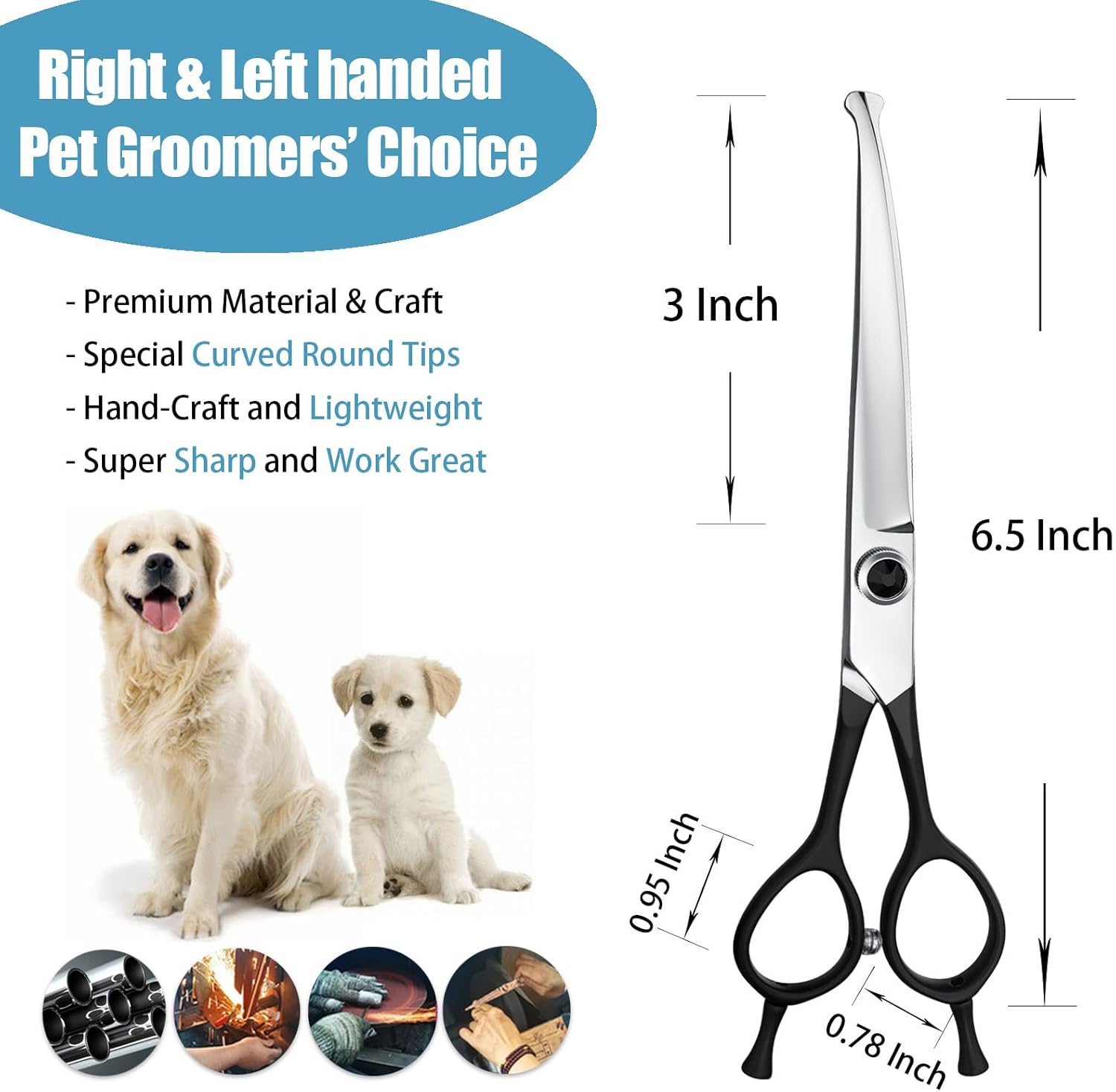 Dragon Creek 6.5" Downward Curved Dog Grooming Scissors Shears for Grooming Face and Paws Safety Round Tips Shears Trimming Cutting Scissors for Dog Cat Pet Black 6.5 Inch image 5 of 7 B0CYLSQ2DC