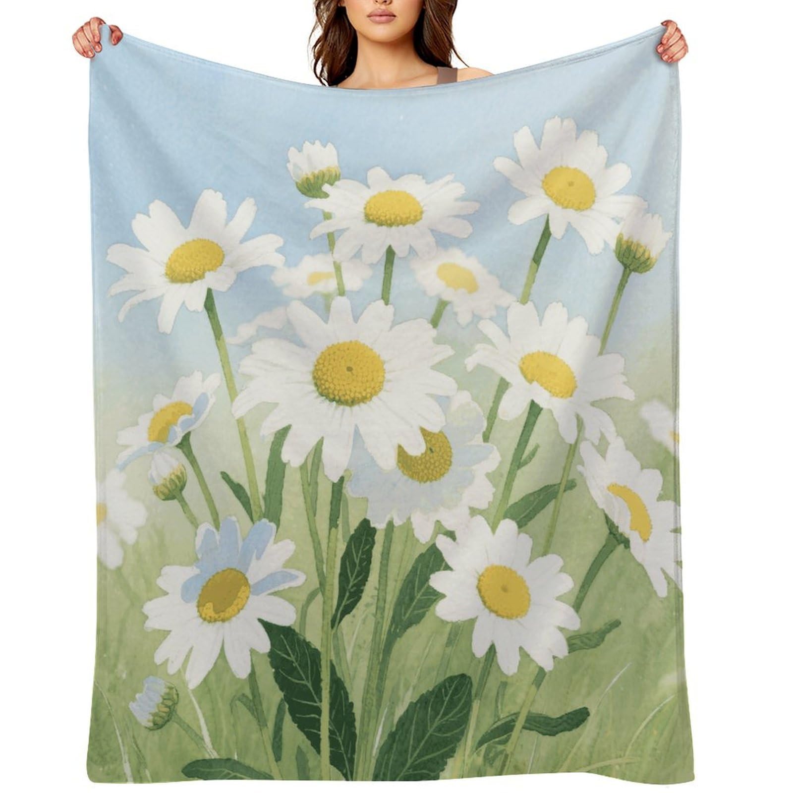 Watercolor Daisy Throw Blanket for Couch and Bed Super Soft Warm Lightweight Throw Blankets Cozy Fuzzy Flannel Blanket Personalized Decorative Blankets for Sofa Decor 30"x40"