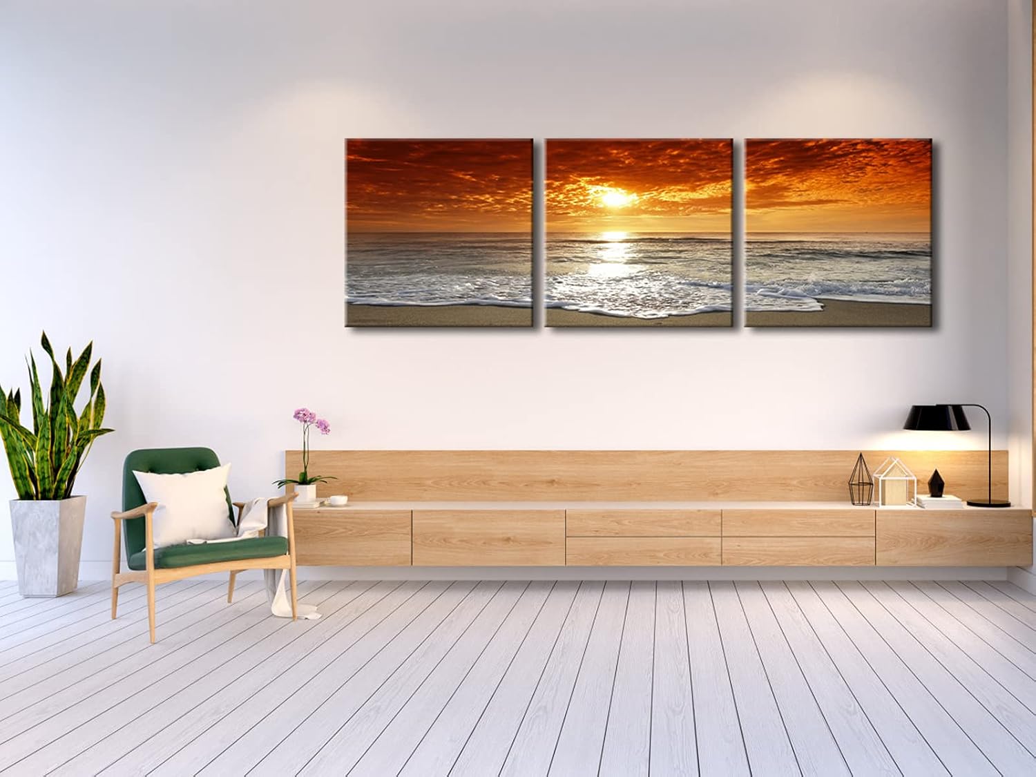 Pyradecor 3 Piece Canvas Prints Wall Art Grand Sight Sea Beach Landscape Pictures Paintings for Office Living Room Bedroom Home Decorations Modern Stretched Romance Seascape Artwork