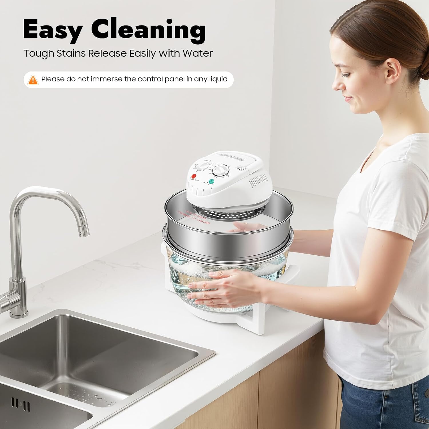 Big Boss Air Fryer Glass, 17l/17.96qt Convection Oven Roaster with Expansion Ring, Portable 360° Viewable Glass Air Fryer for Grilling, Roasting, Baking, Pan-Frying