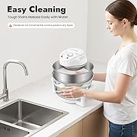 Vista 8 de Freidora de aire de vidrio grande de 18 cuartos – Cocina de circulación halógena y de aire caliente visible en 360°, 1200–1400 W, control preciso