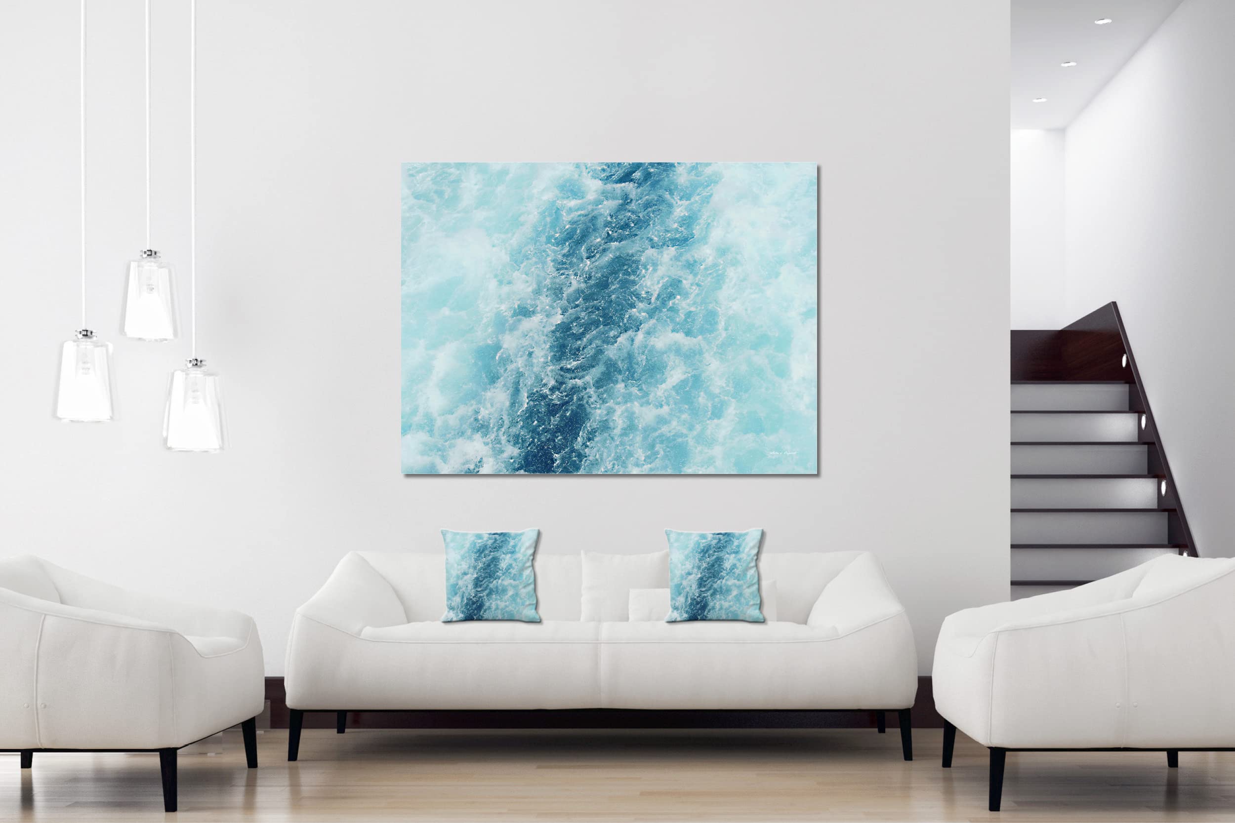 Wellen 1 - Foto-Kissen-Hülle Set (2 STK.) 40 x 40 cm | Kissen-Bezüge - passend zu Wandbild - Deko-Kissen - Strand Wellen Naxos Küste türkis