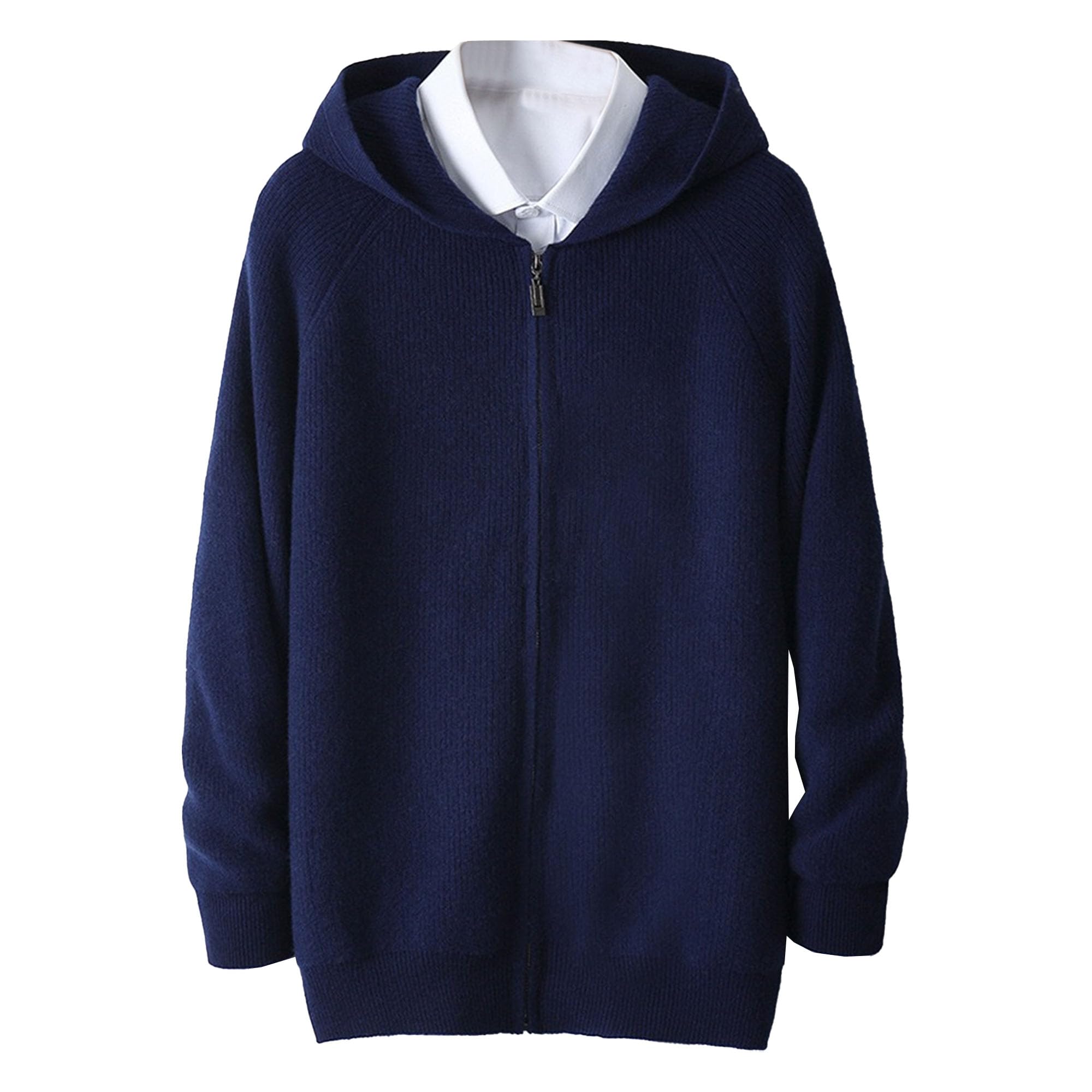 Cardigan da uomo in lana merino-lana con cappuccio e cerniera morbido cardigan con cappuccio autunno-inverno tinta unita felpa allentata