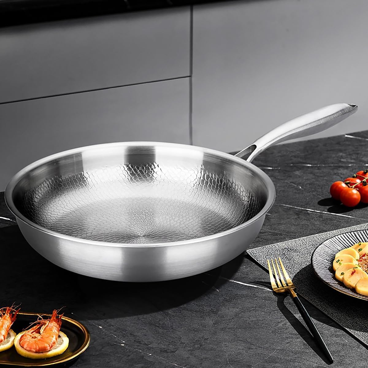 Genérico Sartén De Titanio Ultra Duradera Resistente, Utensilios De Cocina Antiadherentes Multifuncionales Sin Revestimiento (24cm)