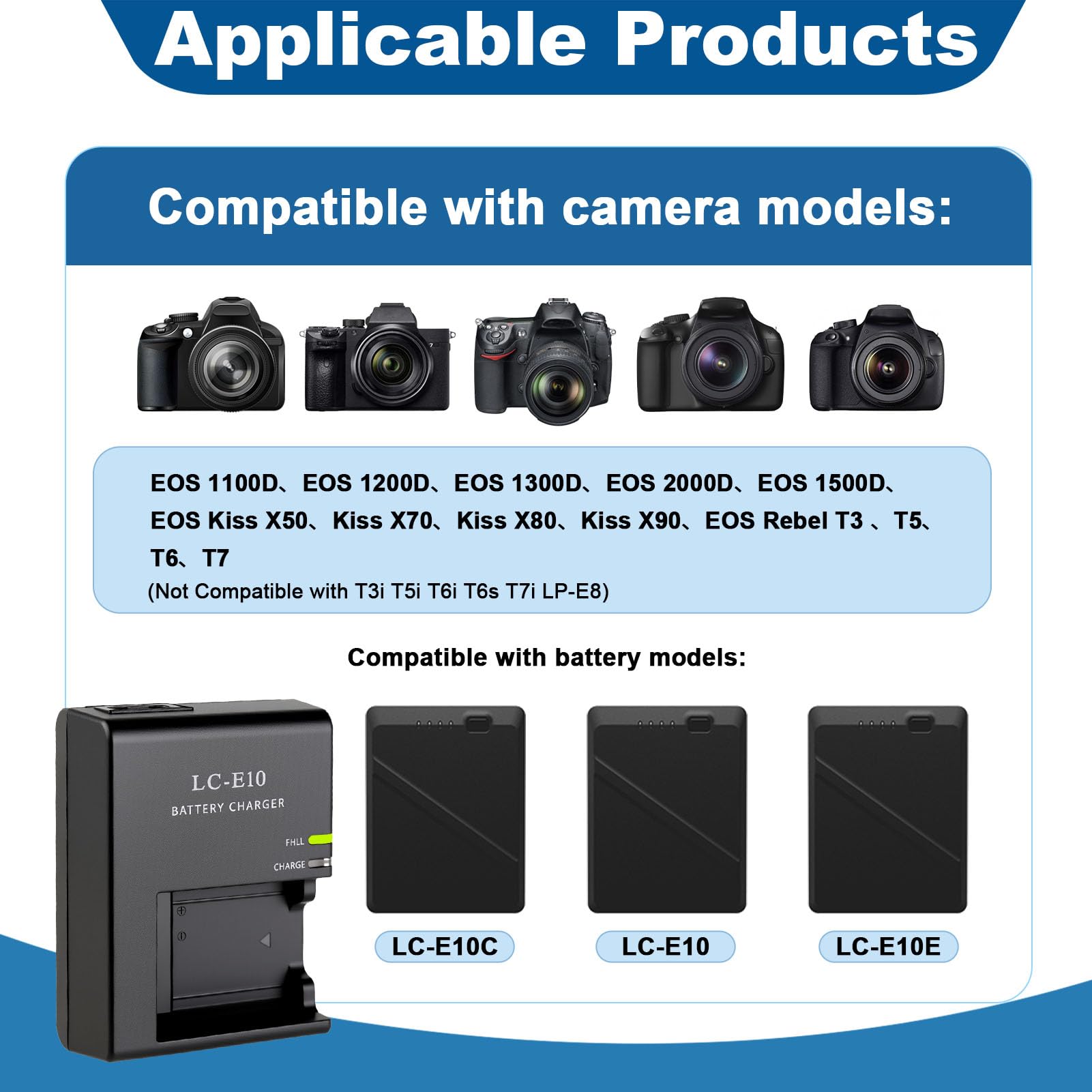 LP-E10 Cargador de Batería para Canon EOS 4000D 3000D 2000D 1500D 1300D 1200D 1100D para LC-E10 LC-E10C LC-E10E Baterías Cámaras Charger para Rebel T7 T6 T5 T3 T100 Kiss X50 X70 X80 X90 — view 2