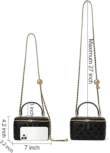 Miniatura 5 de DORIS&JACKY Pequeña bolsa acolchada para mujer, diseño de cuero, con asa superior, con correa de cadena de metal