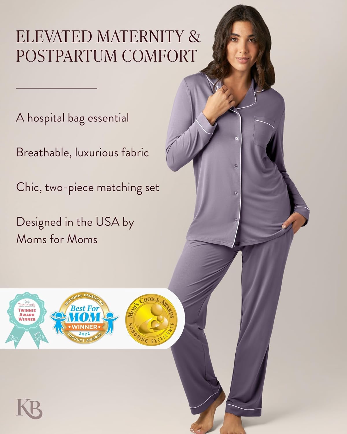 Kindred Bravely Clea Maternity Pajamas & Postpartum Lounge Sets for Women, Long Sleeve Nursing Pajamas - Image 3