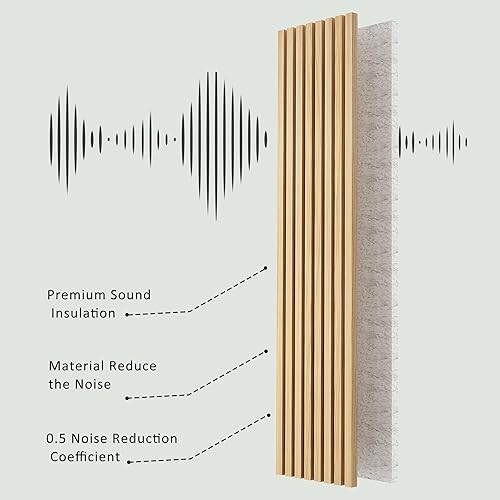 Miniatura 9 de ROOMTEC Paneles de pared de madera acústica, 94.49 x 12.6 pulgadas, paneles de pared insonorizados de listones de madera para decoración de pared