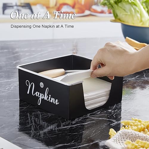 Miniatura 4 de Servilletero negro para mesa, servilleteros de metal rústico Bivvclaz para servilletas de papel, servilleteros para cocina con acento de madera,